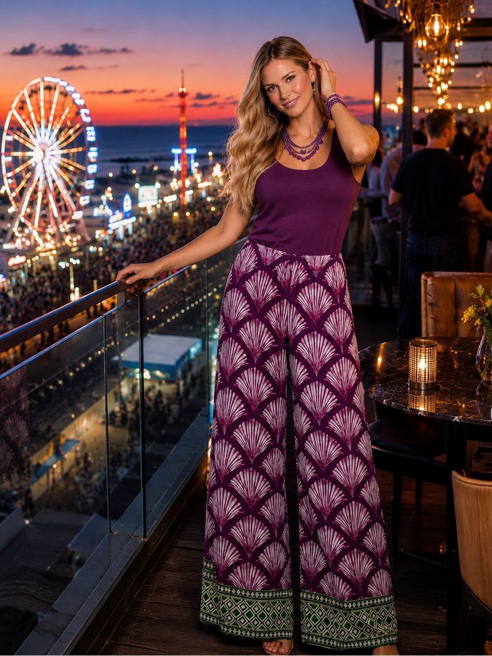 ZARA Purple Coastal Chic Palazzo Wide Leg - SIZE LARGE